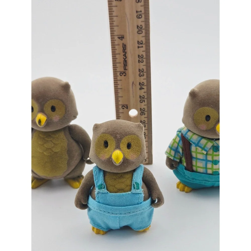 Lil Woodzeez Nighty Night Sleep Tight Owl Family Flocked Figures Set of 3 Brown